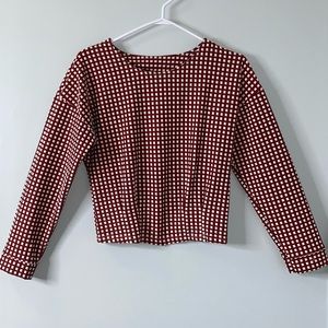 Maroon crop top with white box pattern